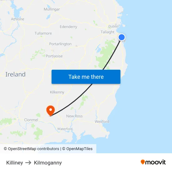 Killiney to Kilmoganny map