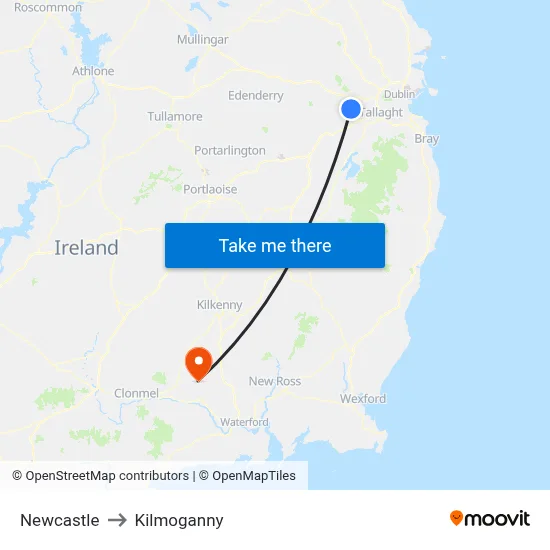 Newcastle to Kilmoganny map