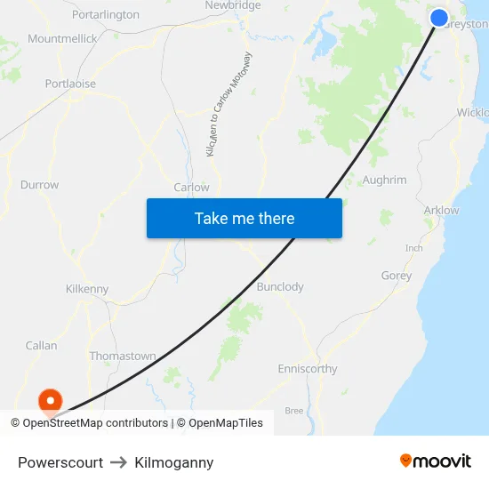 Powerscourt to Kilmoganny map