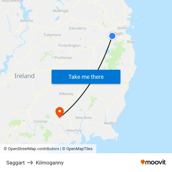 Saggart to Kilmoganny map