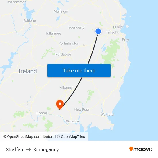 Straffan to Kilmoganny map