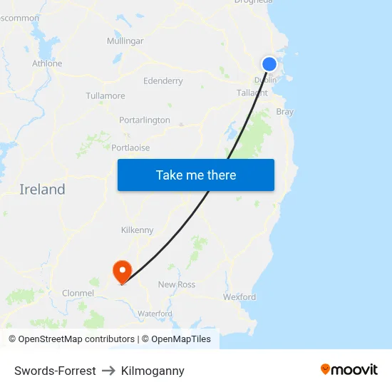 Swords-Forrest to Kilmoganny map