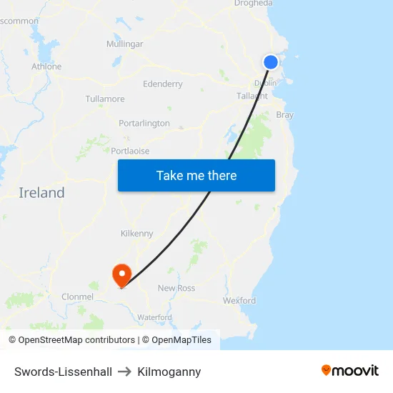 Swords-Lissenhall to Kilmoganny map