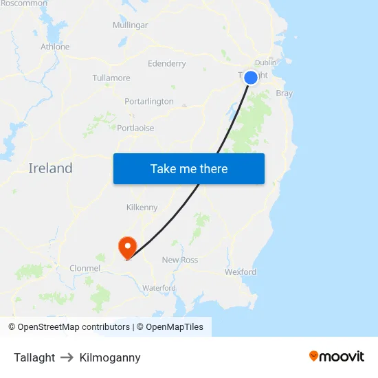 Tallaght to Kilmoganny map