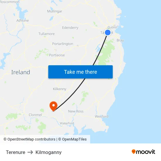 Terenure to Kilmoganny map