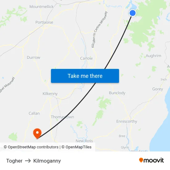 Togher to Kilmoganny map
