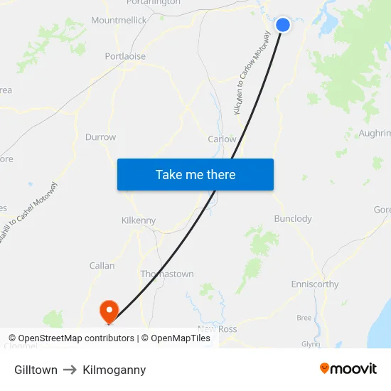 Gilltown to Kilmoganny map