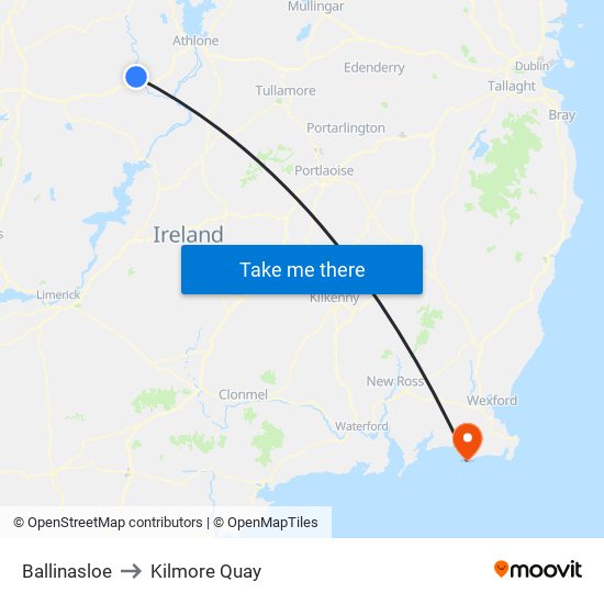 Ballinasloe to Kilmore Quay map