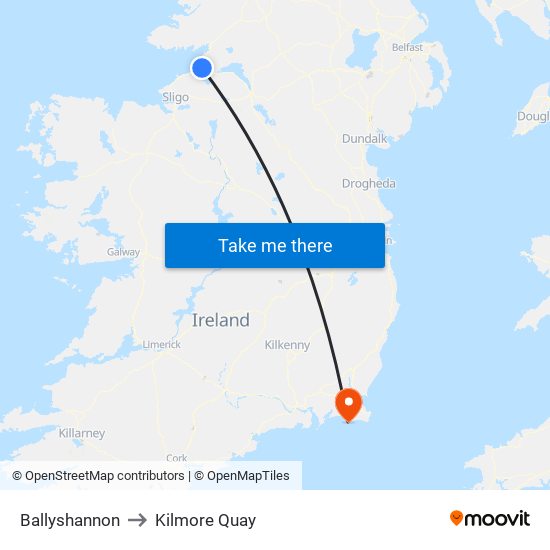 Ballyshannon to Kilmore Quay map