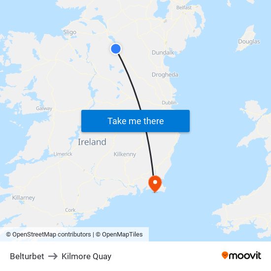 Belturbet to Kilmore Quay map