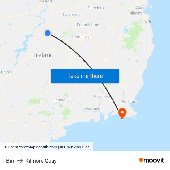 Birr to Kilmore Quay map