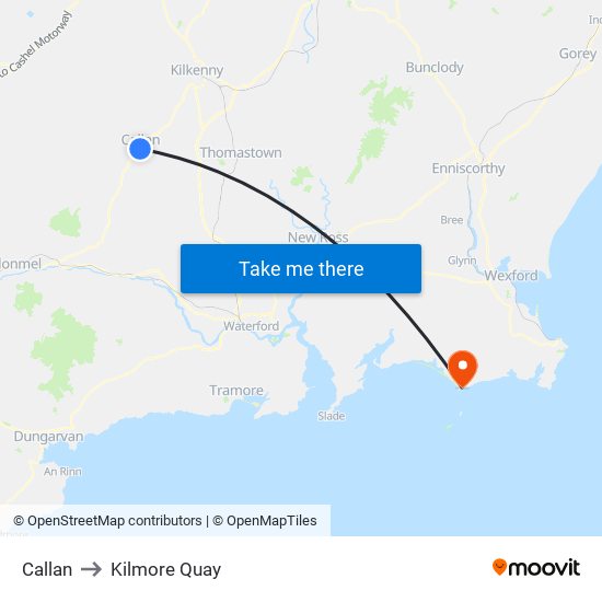 Callan to Kilmore Quay map