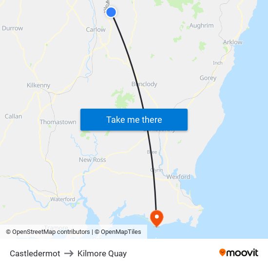 Castledermot to Kilmore Quay map