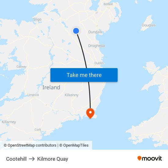 Cootehill to Kilmore Quay map