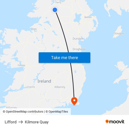 Lifford to Kilmore Quay map