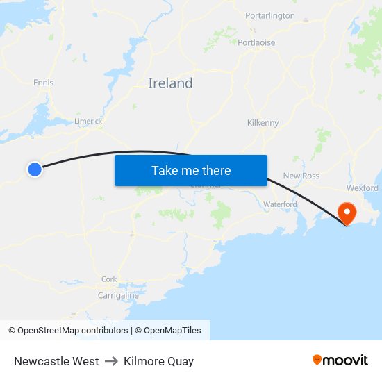 Newcastle West to Kilmore Quay map