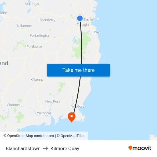 Blanchardstown to Kilmore Quay map