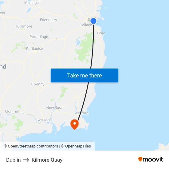 Dublin to Kilmore Quay map