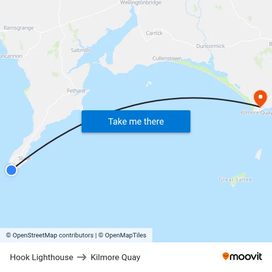 Hook Lighthouse to Kilmore Quay map