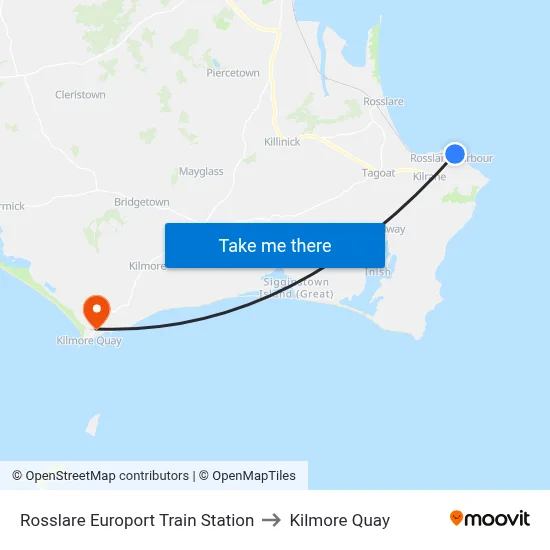 Rosslare Europort Train Station to Kilmore Quay map