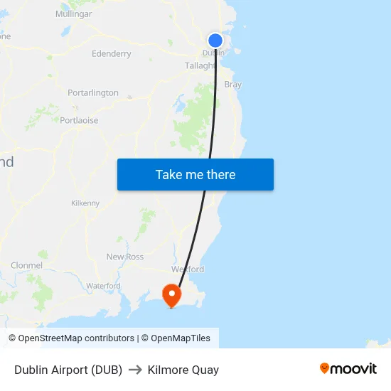 Dublin Airport (DUB) to Kilmore Quay map