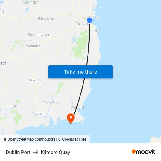 Dublin Port to Kilmore Quay map