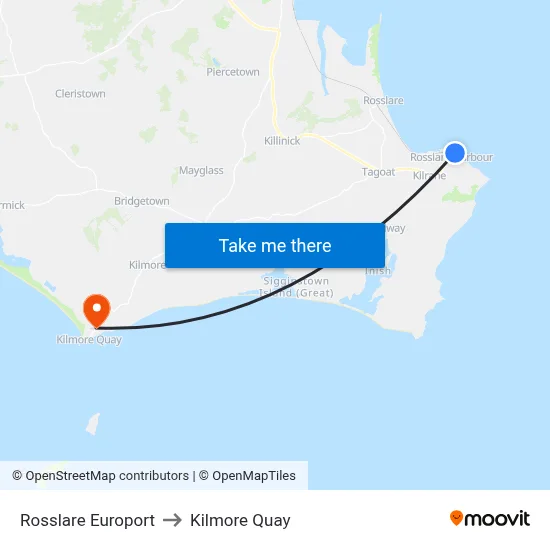 Rosslare Europort to Kilmore Quay map
