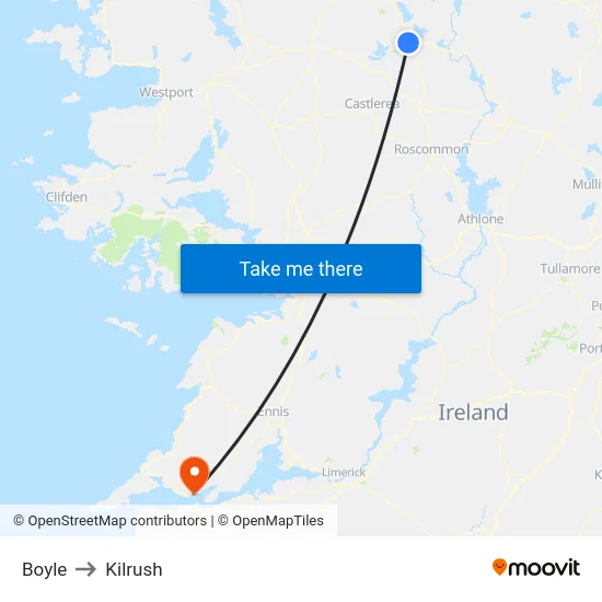 Boyle to Kilrush map