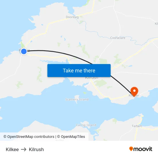 Kilkee to Kilrush map