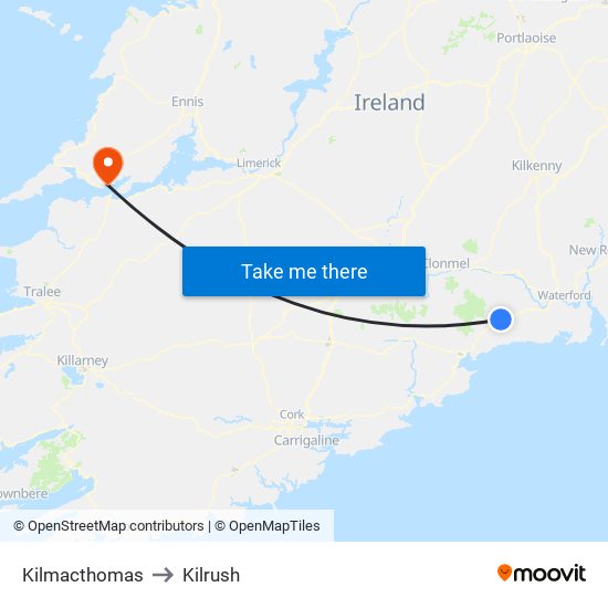 Kilmacthomas to Kilrush map