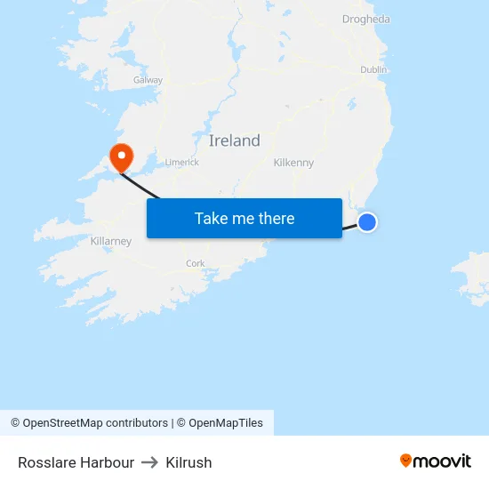 Rosslare Harbour to Kilrush map