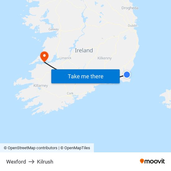 Wexford to Kilrush map