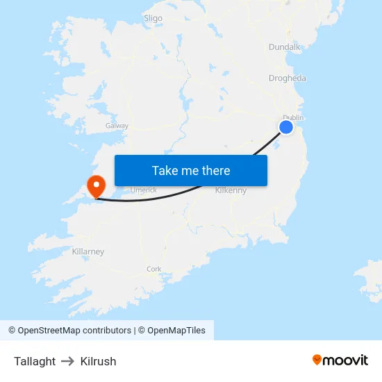 Tallaght to Kilrush map
