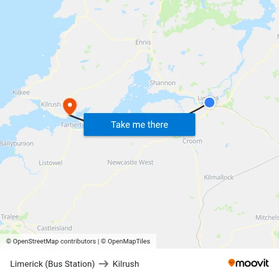 Limerick (Bus Station) to Kilrush map