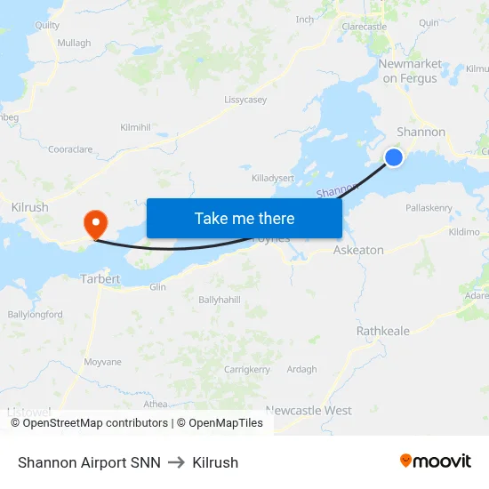Shannon Airport SNN to Kilrush map