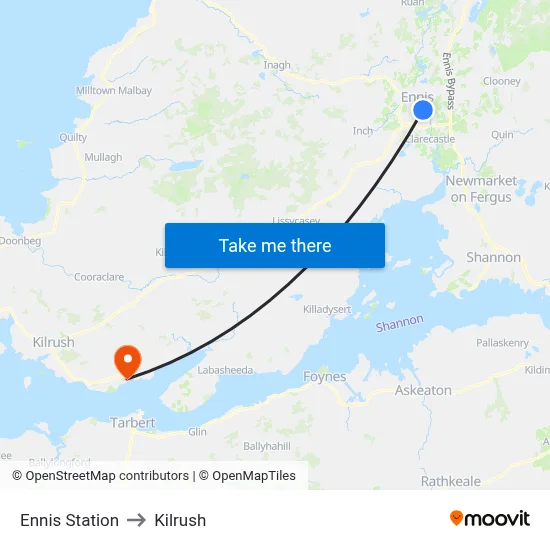 Ennis Station to Kilrush map