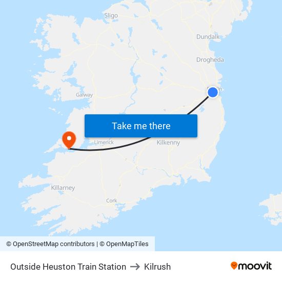 Outside Heuston Train Station to Kilrush map