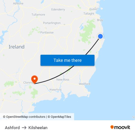 Ashford to Kilsheelan map