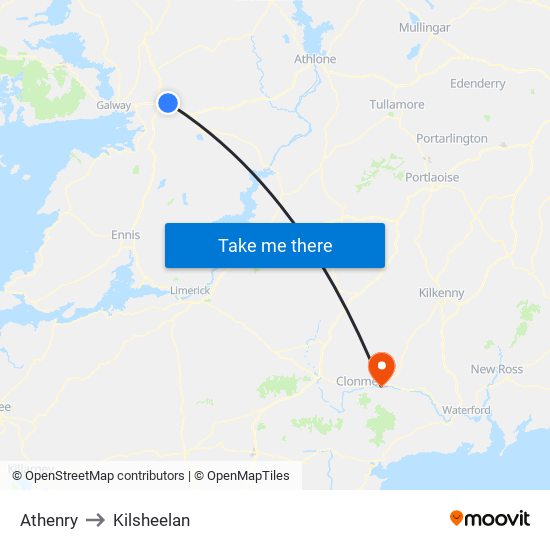 Athenry to Kilsheelan map