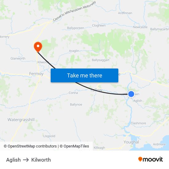 Aglish to Kilworth map