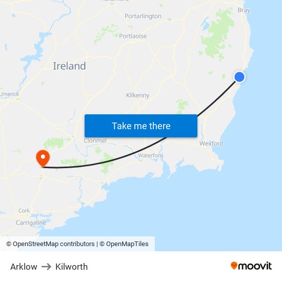 Arklow to Kilworth map