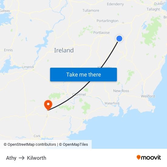Athy to Kilworth map