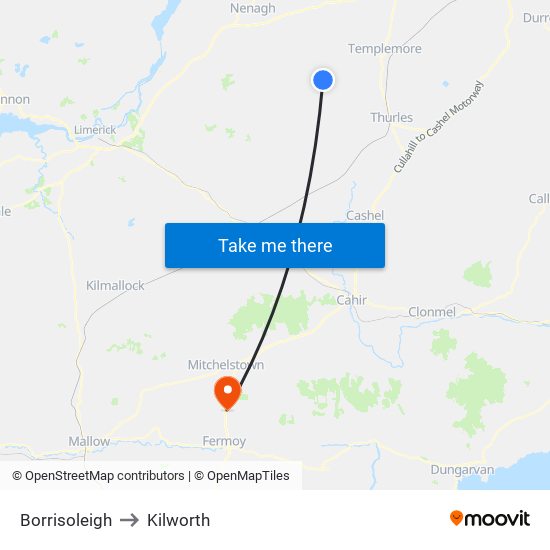 Borrisoleigh to Kilworth map