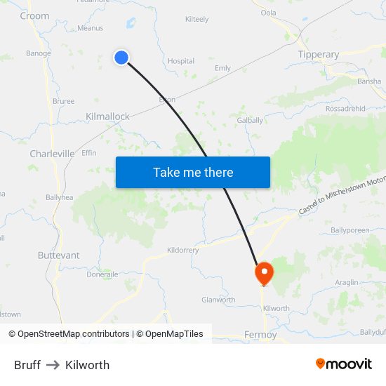 Bruff to Kilworth map