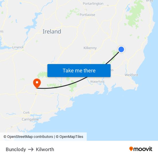 Bunclody to Kilworth map