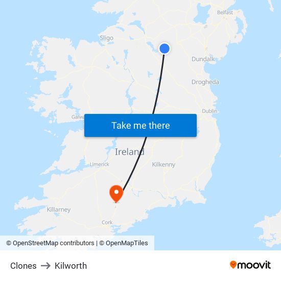 Clones to Kilworth map