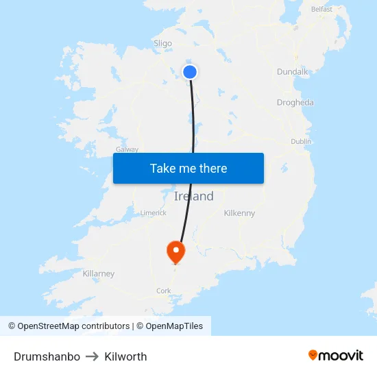 Drumshanbo to Kilworth map