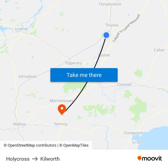 Holycross to Kilworth map