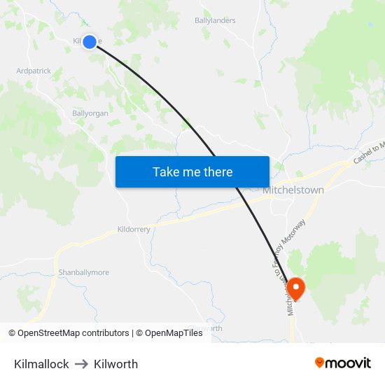 Kilmallock to Kilworth map