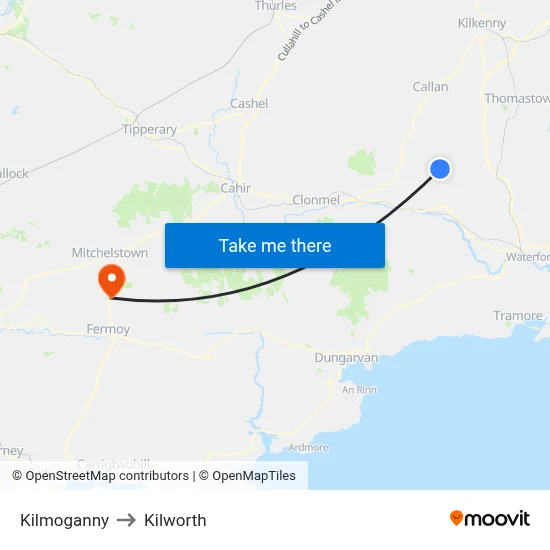 Kilmoganny to Kilworth map